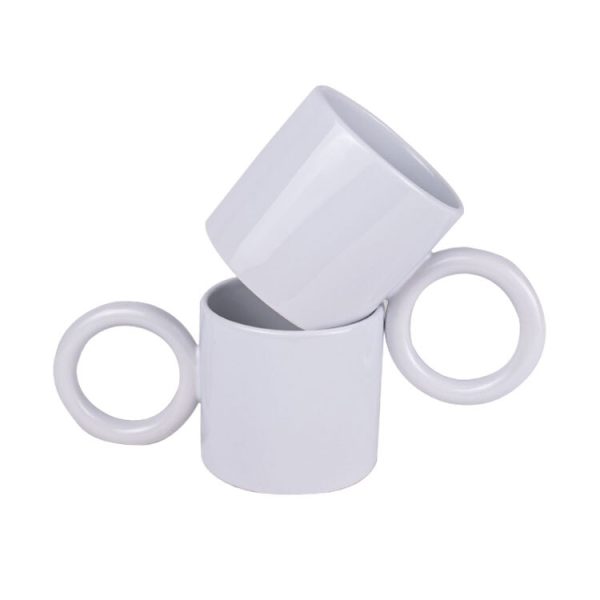 Süblimasyon Beyaz Halka Kulplu Porselen Kupa Bardak